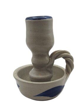 Williamsburg Pottery Handmade Salt Glazed Taper Candle Holder Twisted Handle USA